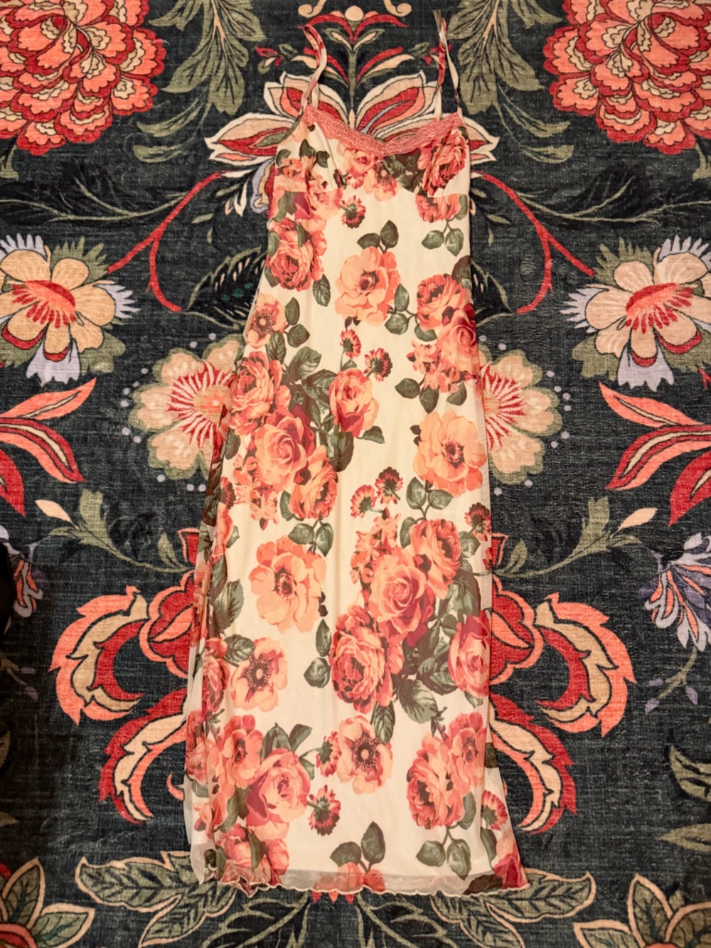 3/$25 🌸 Thirty Thirty Floral Slip Dress XXS Cream Pink Roses Midi